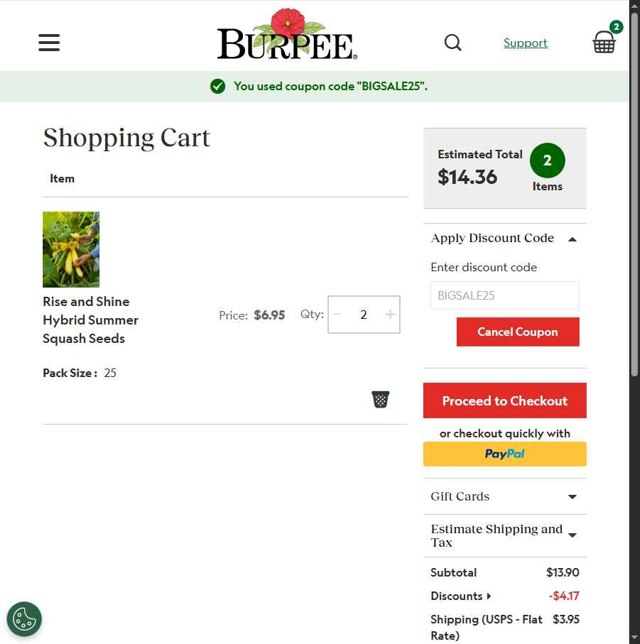 Burpee checkout page showing Burpee discount code box | Screenshot taken by SimplyCodes community member on Sep 3, 2025
