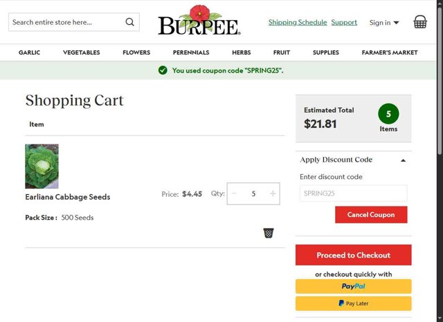 Burpee checkout page showing Burpee discount code box | Screenshot taken by SimplyCodes community member on Sep 2, 2025