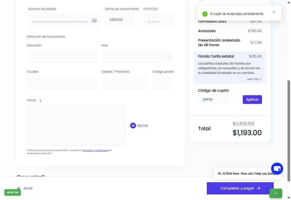 Business Anywhere checkout page showing Business Anywhere promo code box | Screenshot taken by SimplyCodes community member on Oct 25, 2025