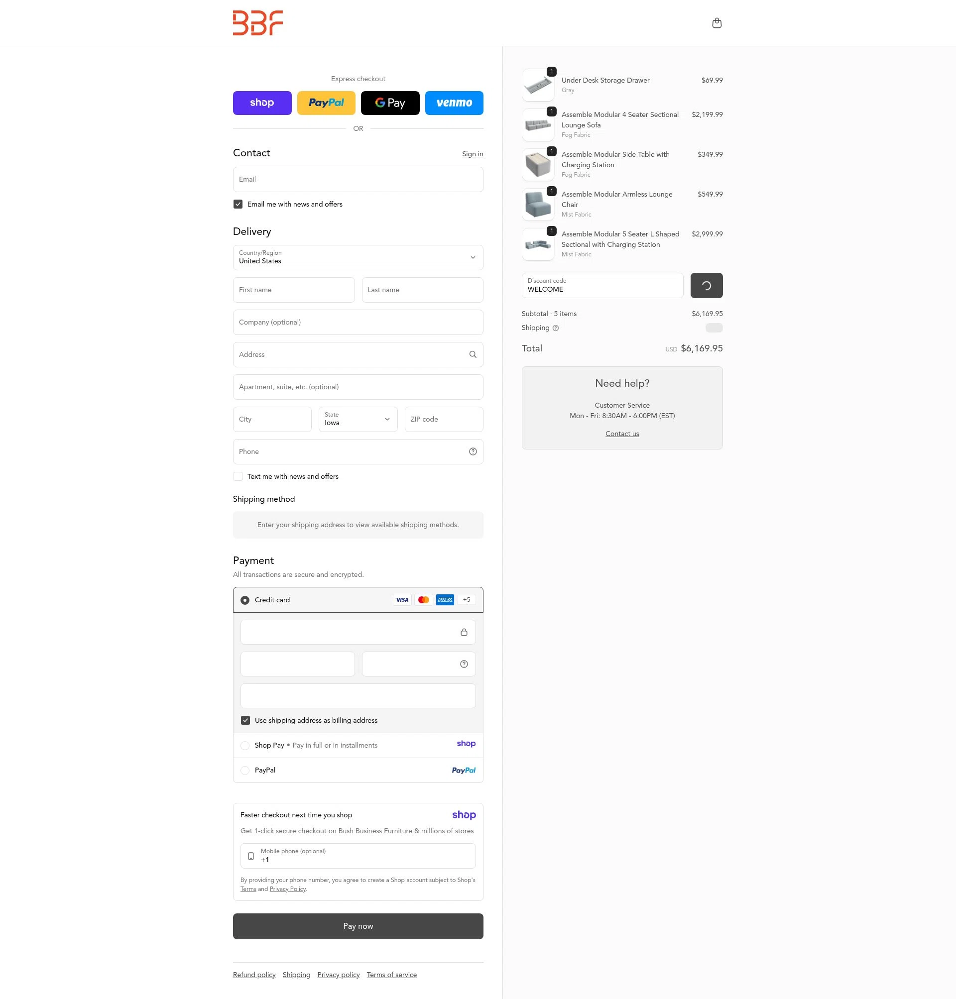 Bush Business Furniture checkout page showing Bush Business Furniture coupon code box | Screenshot taken by SimplyCodes community member on Jan 11, 2026