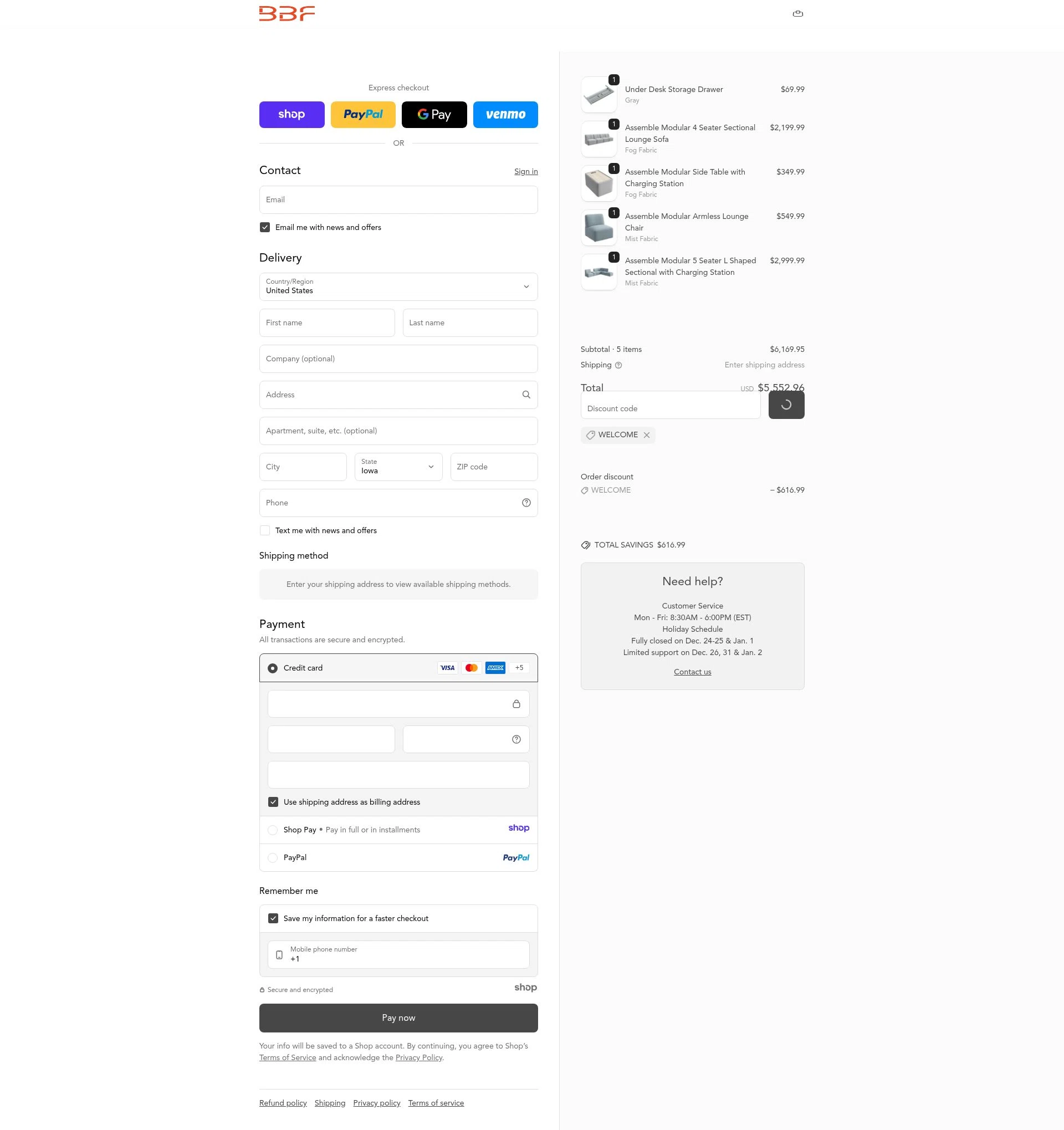 Bush Business Furniture checkout page showing Bush Business Furniture coupon code box | Screenshot taken by SimplyCodes community member on Jan 1, 2026