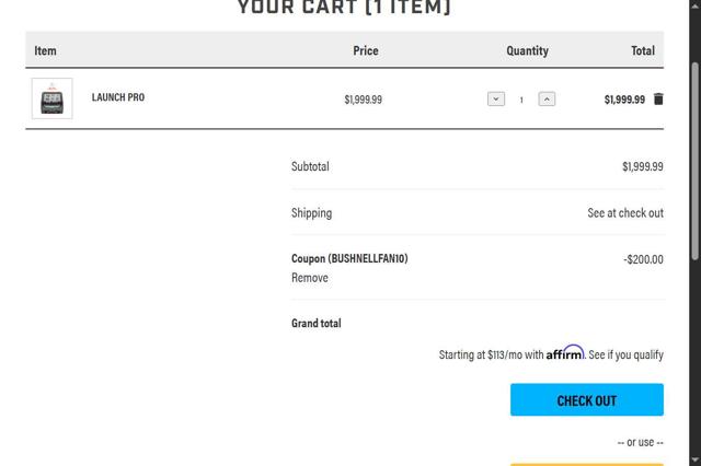 Bushnell Golf checkout page showing Bushnell Golf coupon code box | Screenshot taken by SimplyCodes community member on May 21, 2025