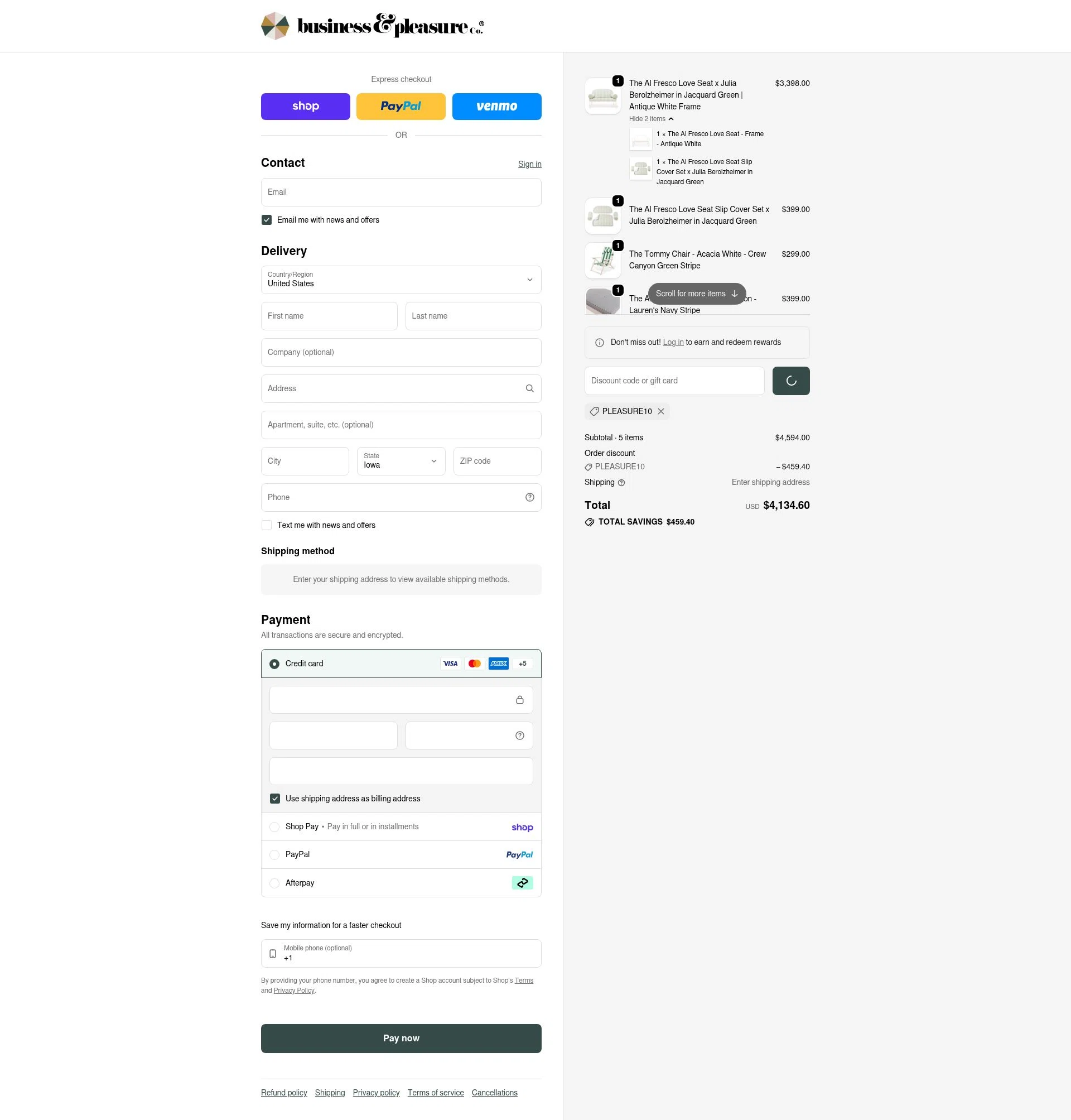 Business & Pleasure checkout page showing Business & Pleasure discount code box | Screenshot taken by SimplyCodes community member on Feb 4, 2026