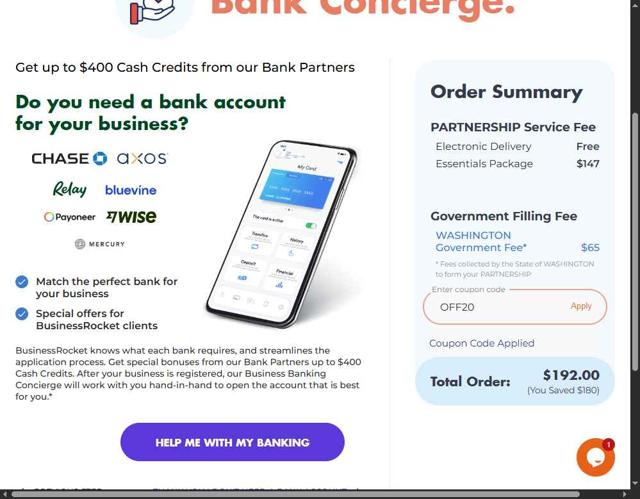 BusinessRocket checkout page showing BusinessRocket promo code box | Screenshot taken by SimplyCodes community member on Sep 7, 2025