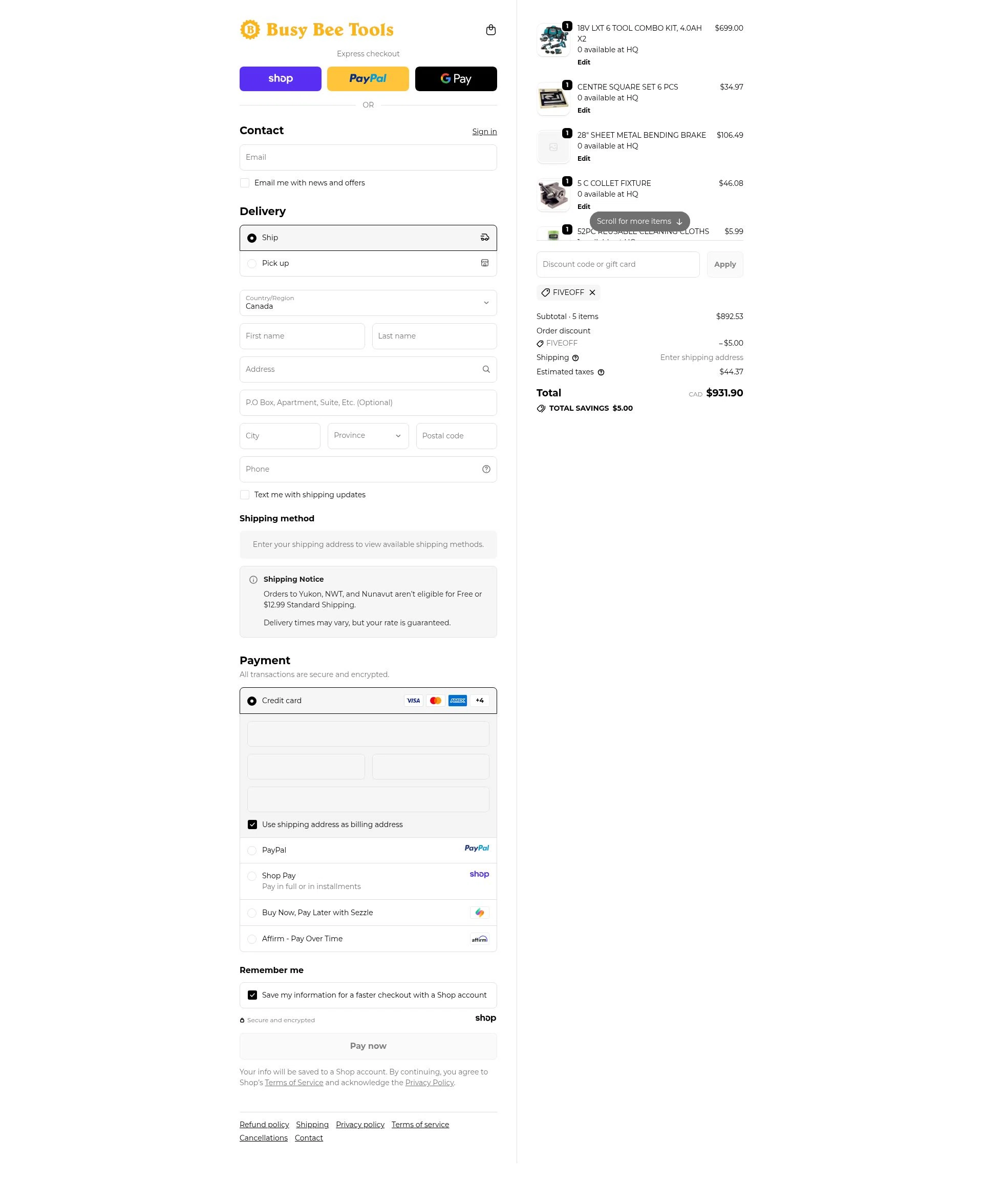 Busy Bee Tools checkout page showing Busy Bee Tools coupon code box | Screenshot taken by SimplyCodes community member on Oct 26, 2025