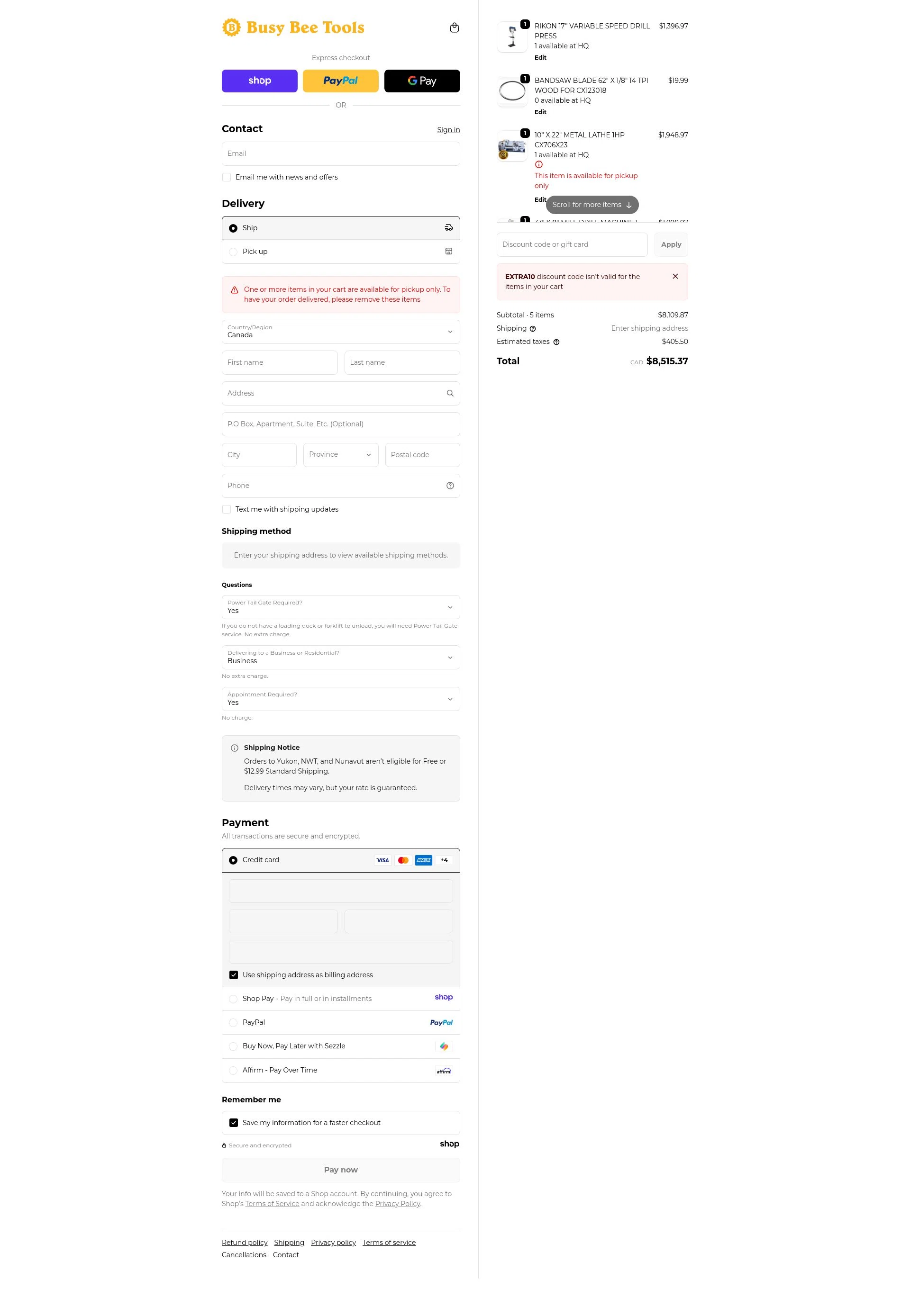 Busy Bee Tools checkout page showing Busy Bee Tools coupon code box | Screenshot taken by SimplyCodes community member on Dec 31, 2025