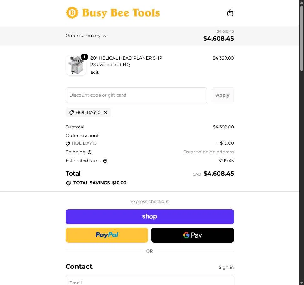 Busy Bee Tools checkout page showing Busy Bee Tools coupon code box | Screenshot taken by SimplyCodes community member on Nov 19, 2025