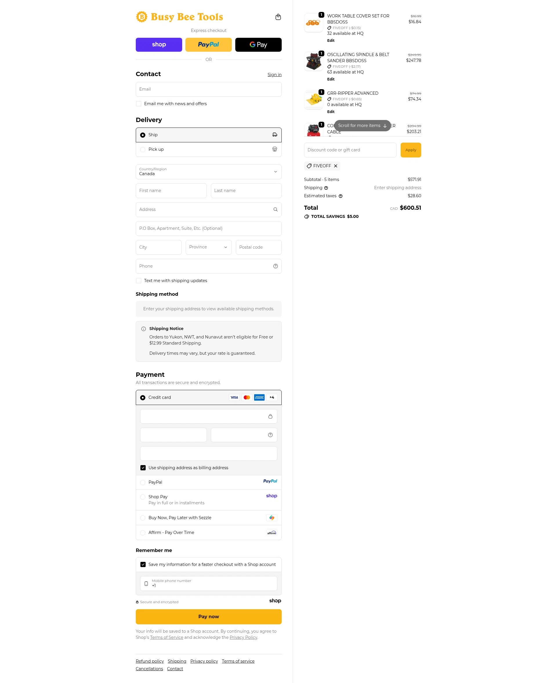 Busy Bee Tools checkout page showing Busy Bee Tools coupon code box | Screenshot taken by SimplyCodes community member on Oct 17, 2025