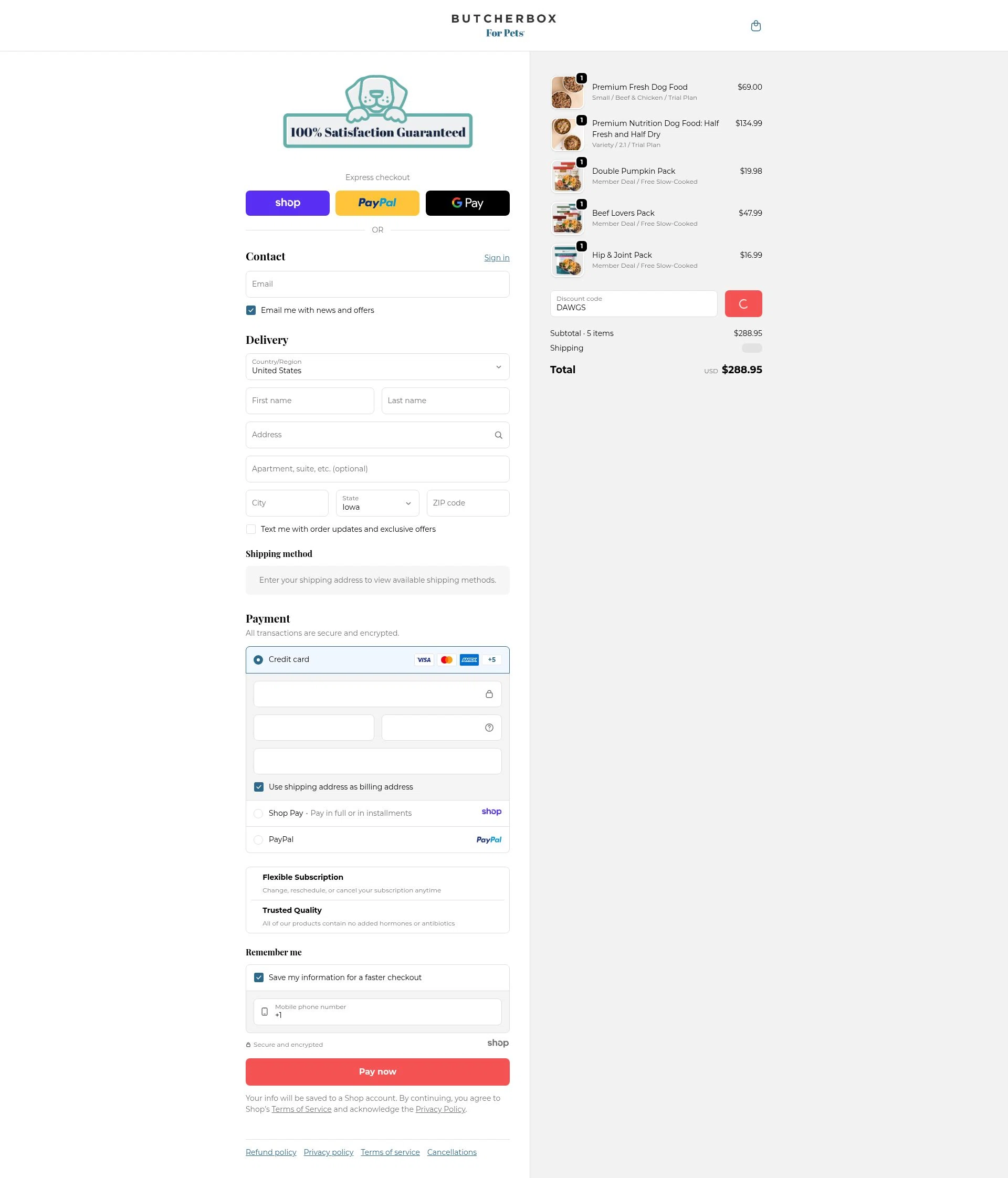 ButcherBox For Pets checkout page showing ButcherBox For Pets promo code box | Screenshot taken by SimplyCodes community member on Jan 3, 2026