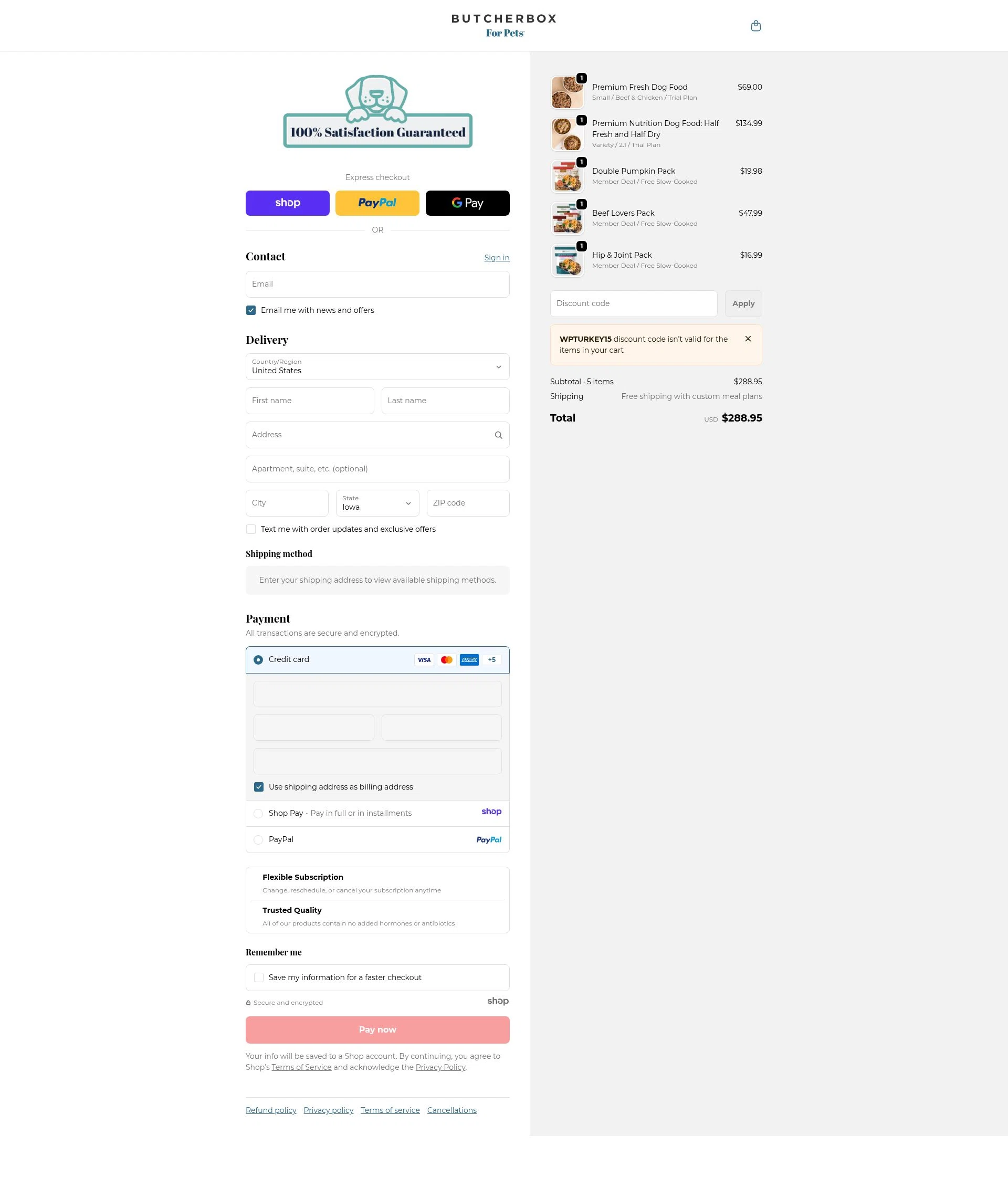 ButcherBox For Pets checkout page showing ButcherBox For Pets promo code box | Screenshot taken by SimplyCodes community member on Jan 3, 2026