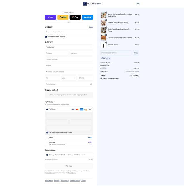 Butter Bell checkout page showing Butter Bell promo code box | Screenshot taken by SimplyCodes community member on Sep 8, 2025