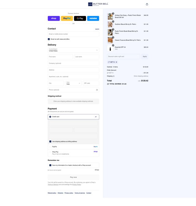 Butter Bell checkout page showing Butter Bell promo code box | Screenshot taken by SimplyCodes community member on Sep 4, 2025