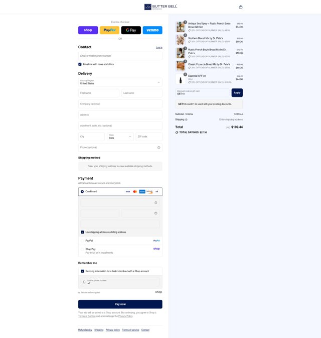 Butter Bell checkout page showing Butter Bell promo code box | Screenshot taken by SimplyCodes community member on Aug 30, 2025