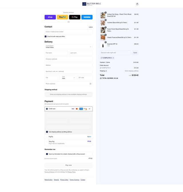 Butter Bell checkout page showing Butter Bell promo code box | Screenshot taken by SimplyCodes community member on Sep 8, 2025