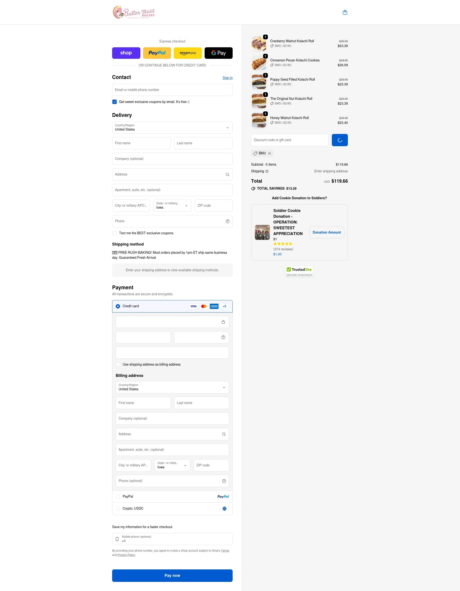 Butter Maid Bakery checkout page showing Butter Maid Bakery promo code box | Screenshot taken by SimplyCodes community member on Feb 6, 2026