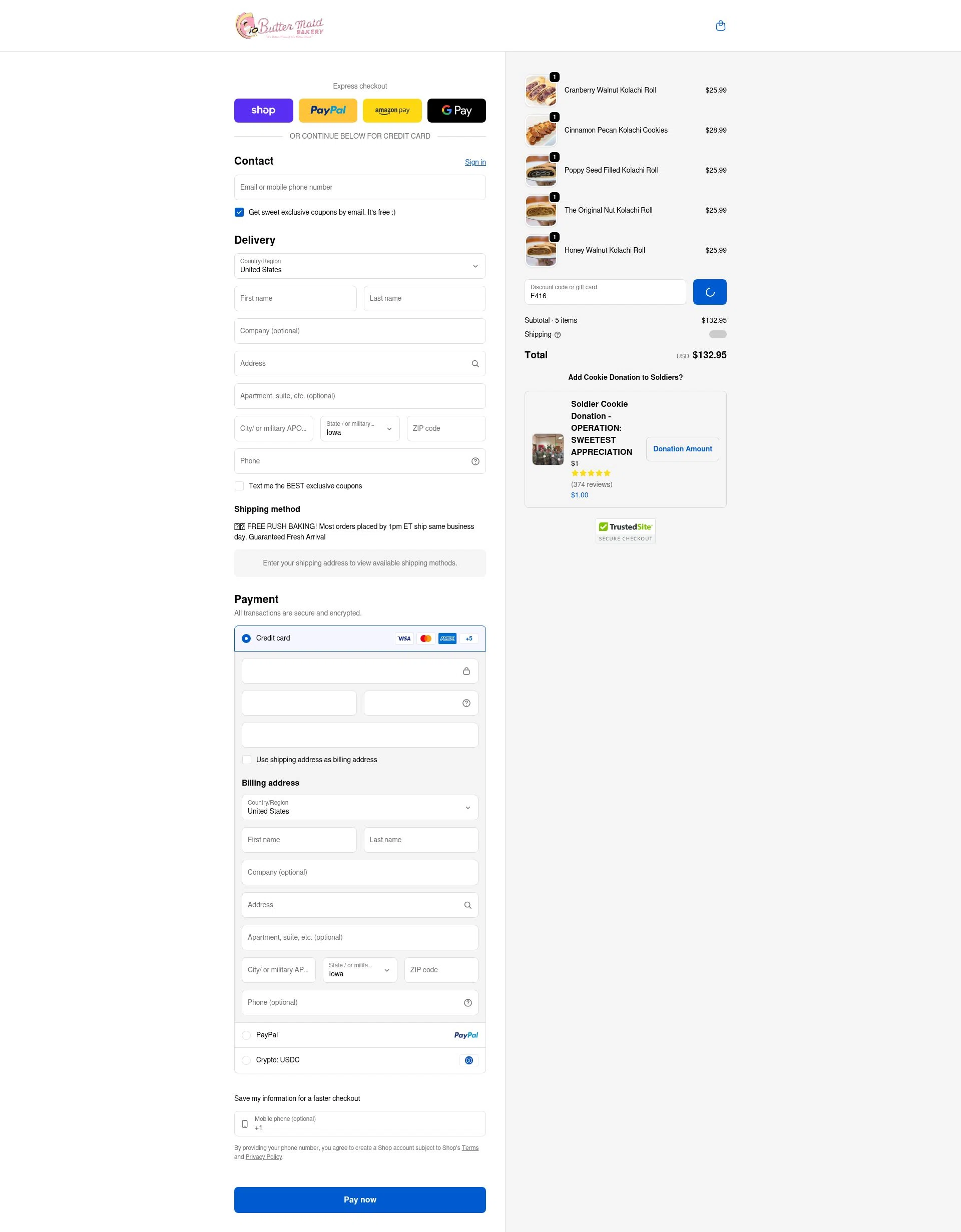 Butter Maid Bakery checkout page showing Butter Maid Bakery promo code box | Screenshot taken by SimplyCodes community member on Feb 6, 2026