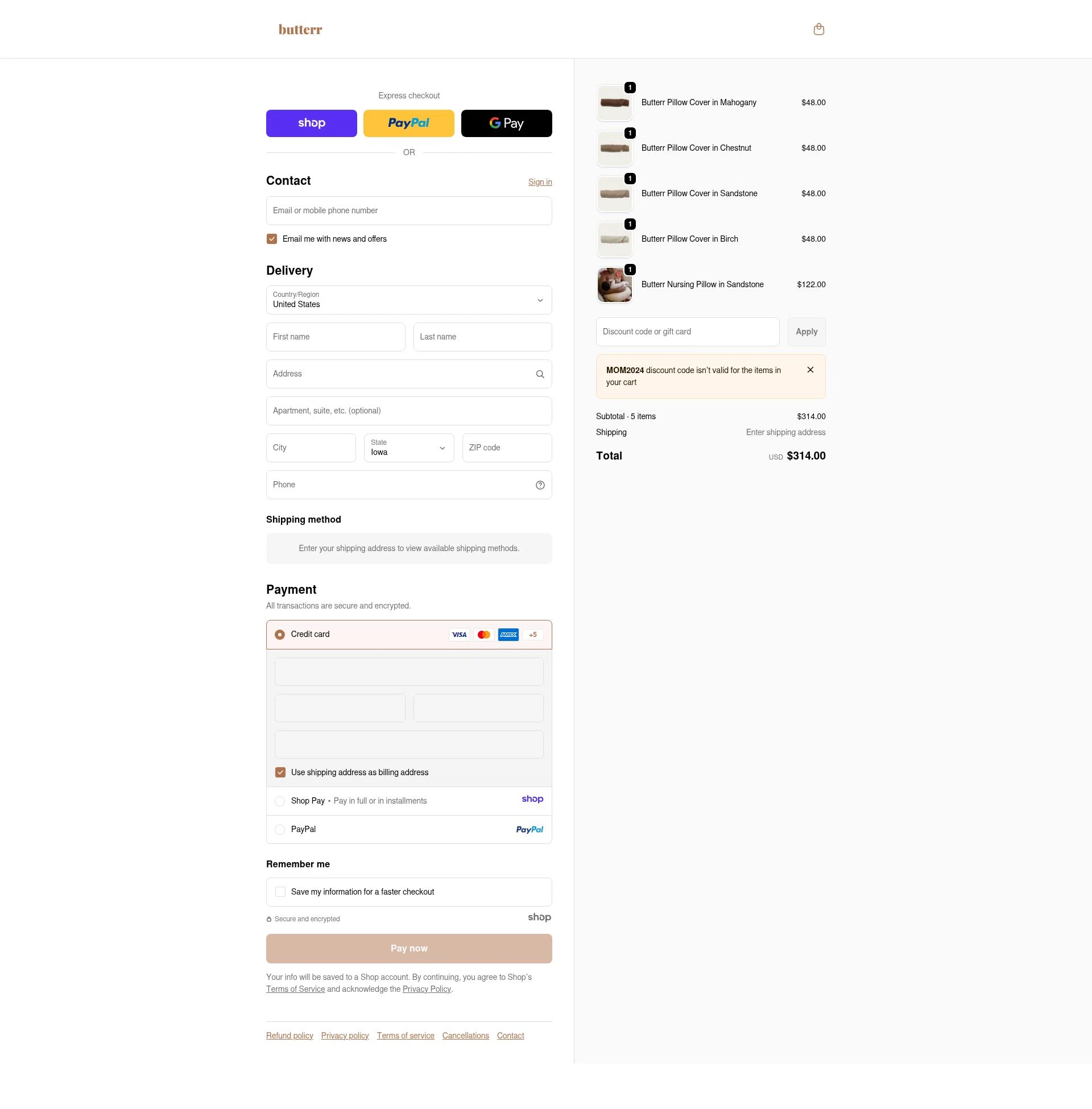 Butterr checkout page showing Butterr promo code box | Screenshot taken by SimplyCodes community member on Dec 28, 2025