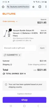 CLEANSET15 coupon verification screenshot