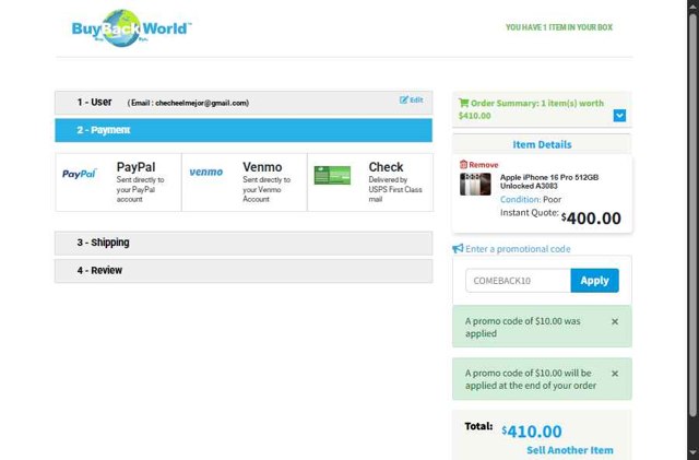 BuyBackWorld checkout page showing BuyBackWorld coupon code box | Screenshot taken by SimplyCodes community member on Jul 23, 2025