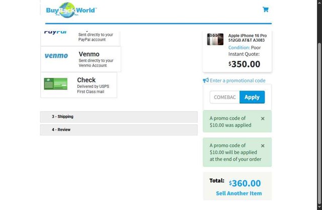 BuyBackWorld checkout page showing BuyBackWorld coupon code box | Screenshot taken by SimplyCodes community member on Jul 23, 2025