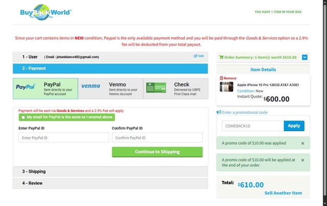 BuyBackWorld checkout page showing BuyBackWorld coupon code box | Screenshot taken by SimplyCodes community member on Jul 23, 2025