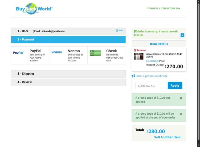 BuyBackWorld checkout page showing BuyBackWorld coupon code box | Screenshot taken by SimplyCodes community member on Jul 23, 2025