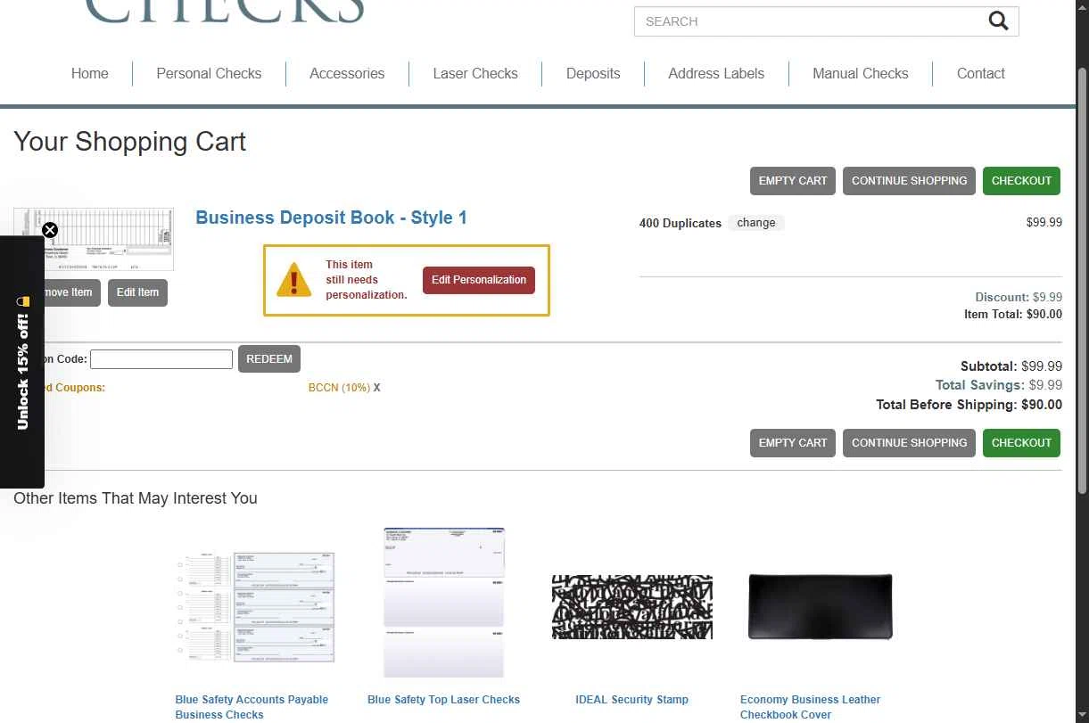 Buy Cheap Checks checkout page showing Buy Cheap Checks promo code box | Screenshot taken by SimplyCodes community member on Jan 6, 2026