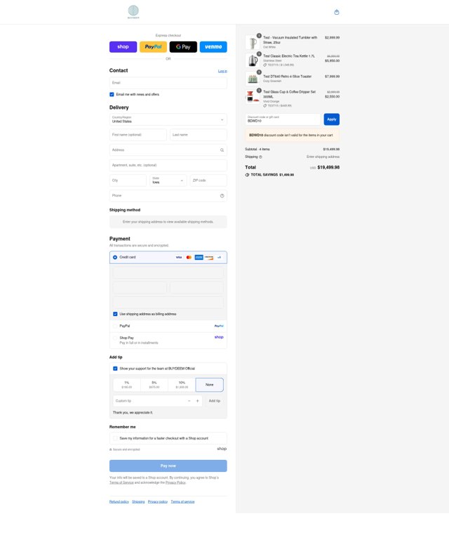 Buydeem checkout page showing Buydeem promo code box | Screenshot taken by SimplyCodes community member on Aug 31, 2025