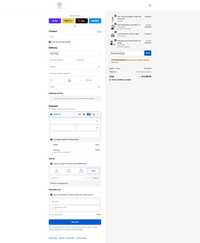 Buydeem checkout page showing Buydeem promo code box | Screenshot taken by SimplyCodes community member on Sep 4, 2025