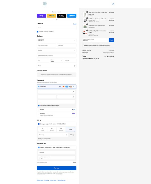 Buydeem checkout page showing Buydeem promo code box | Screenshot taken by SimplyCodes community member on Aug 31, 2025
