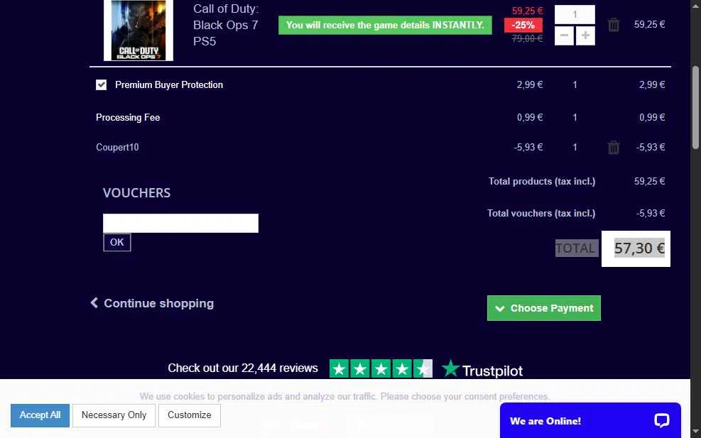 BuyGames checkout page showing BuyGames discount code box | Screenshot taken by SimplyCodes community member on Nov 11, 2025