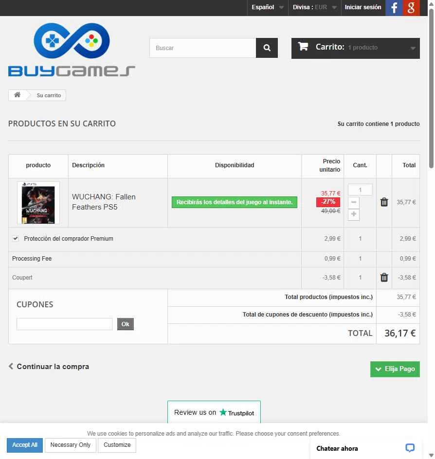 BuyGames checkout page showing BuyGames discount code box | Screenshot taken by SimplyCodes community member on Aug 11, 2025