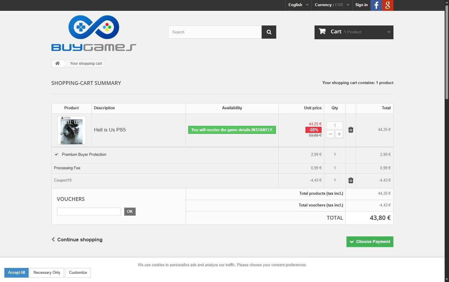 BuyGames checkout page showing BuyGames discount code box | Screenshot taken by SimplyCodes community member on Sep 9, 2025