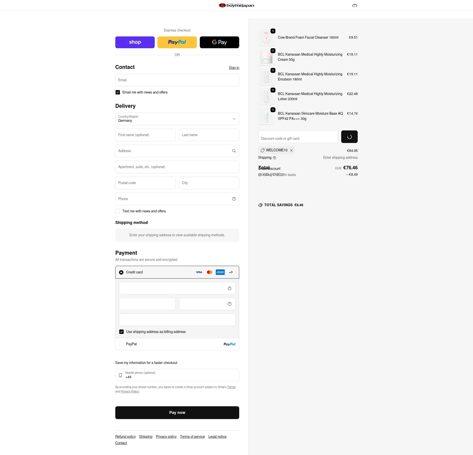 Buy Me Japan checkout page showing Buy Me Japan promo code box | Screenshot taken by SimplyCodes community member on Feb 8, 2026