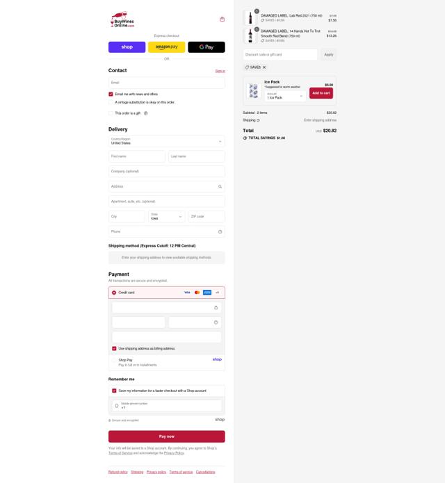 Buy Wines Online checkout page showing Buy Wines Online discount code box | Screenshot taken by SimplyCodes community member on Sep 13, 2025