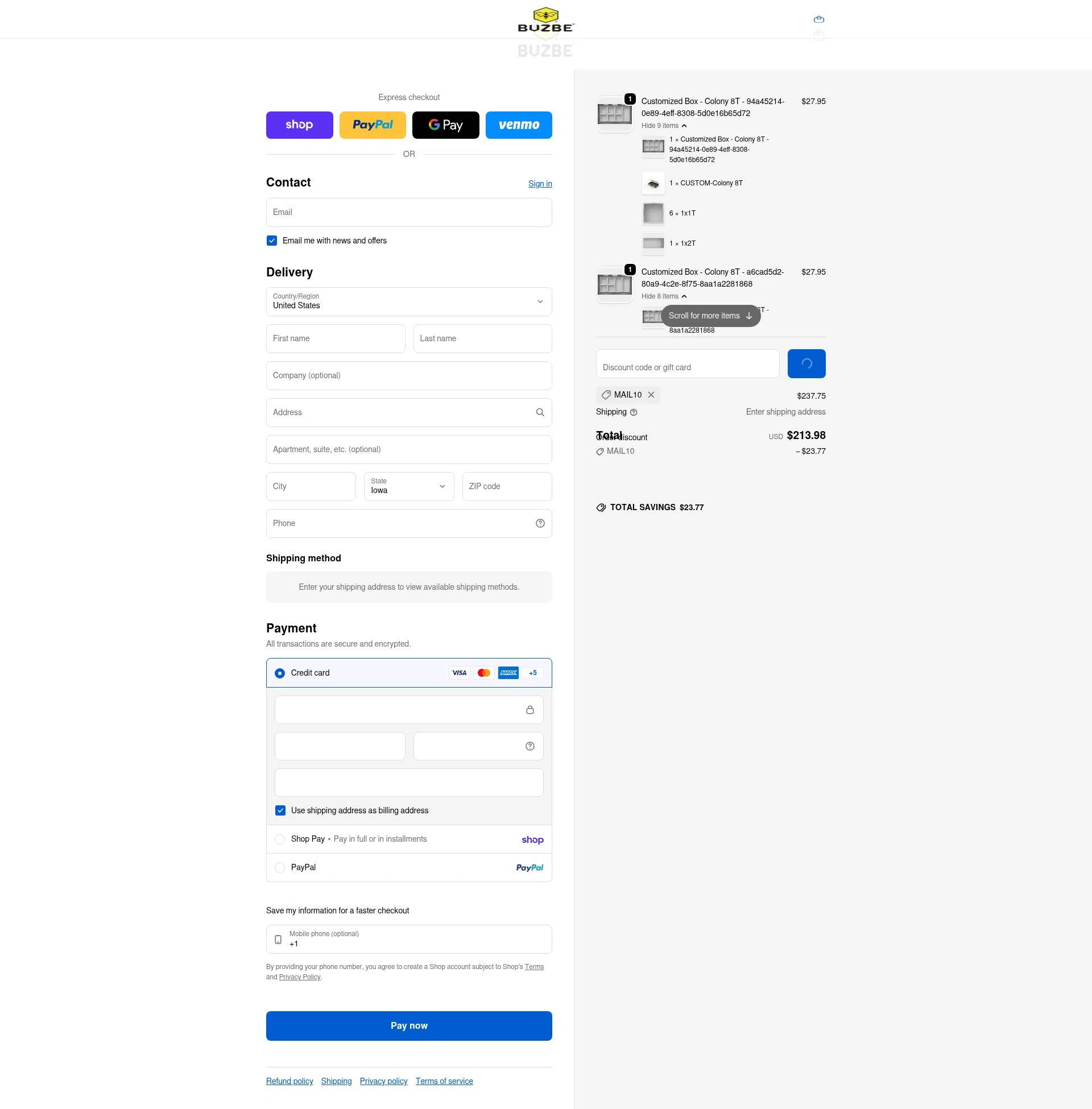 BUZBE checkout page showing BUZBE discount code box | Screenshot taken by SimplyCodes community member on Feb 10, 2026