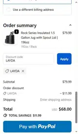 LAYDA coupon verification screenshot