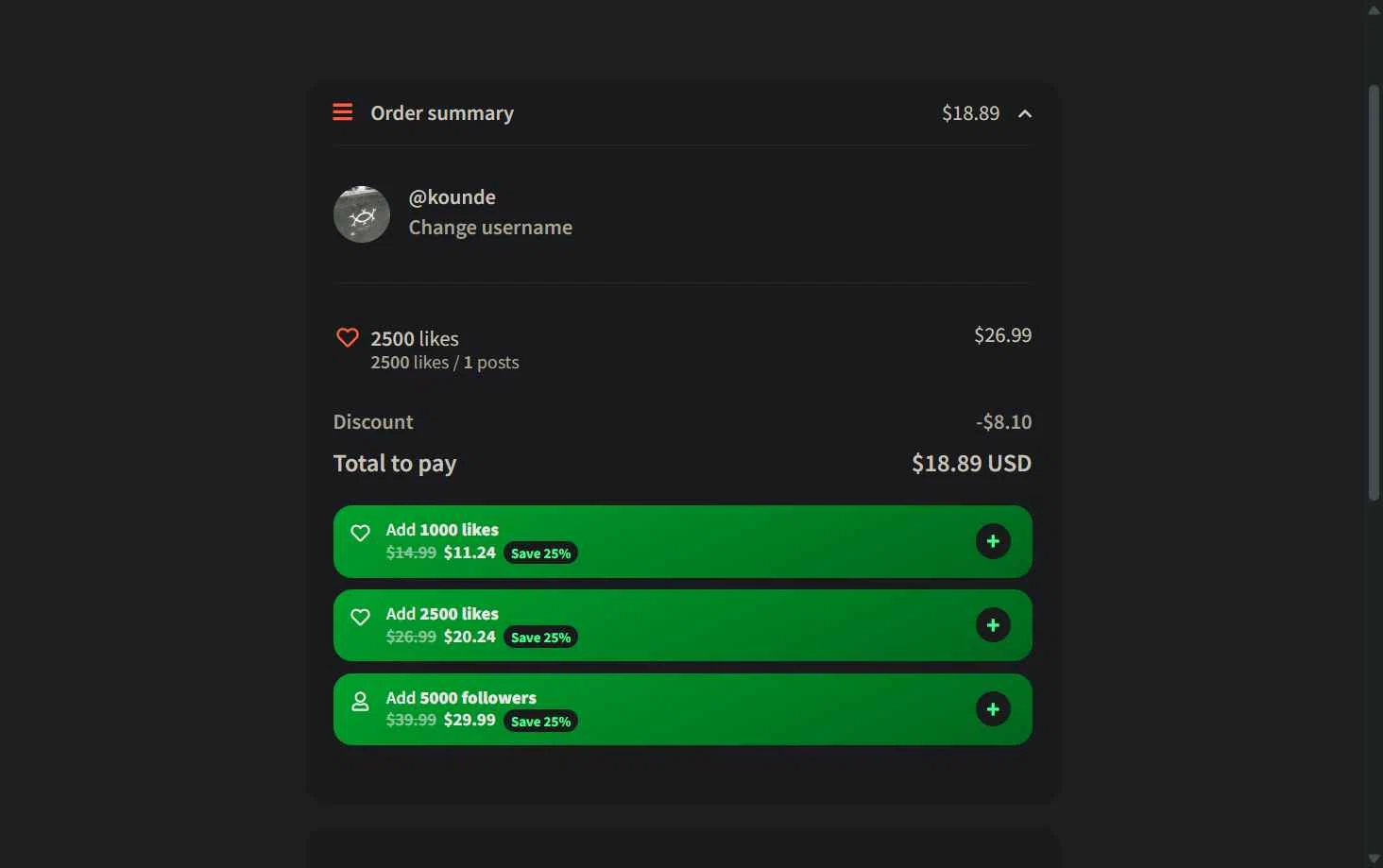 Buzzoid checkout page showing Buzzoid coupon code box | Screenshot taken by SimplyCodes community member on May 14, 2025