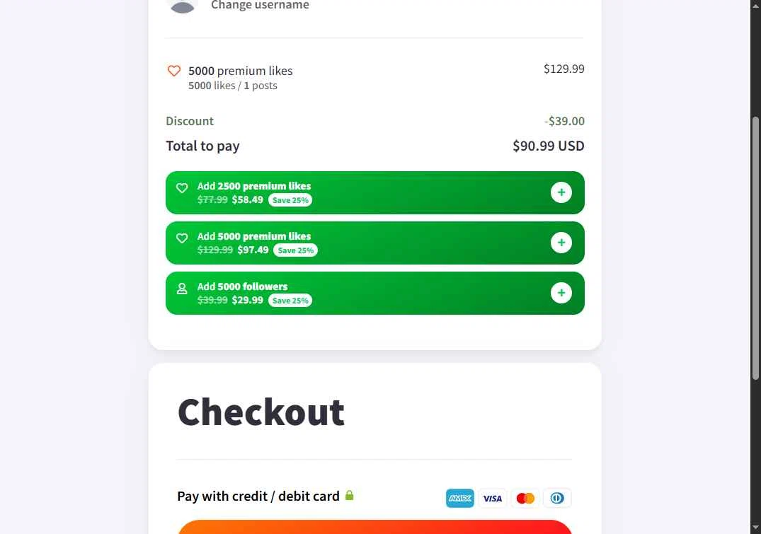 Buzzoid checkout page showing Buzzoid coupon code box | Screenshot taken by SimplyCodes community member on May 3, 2025
