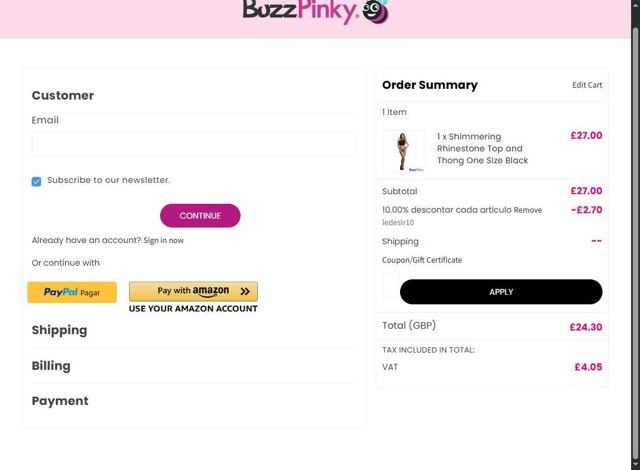BuzzPinky checkout page showing BuzzPinky promo code box | Screenshot taken by SimplyCodes community member on Jul 17, 2025