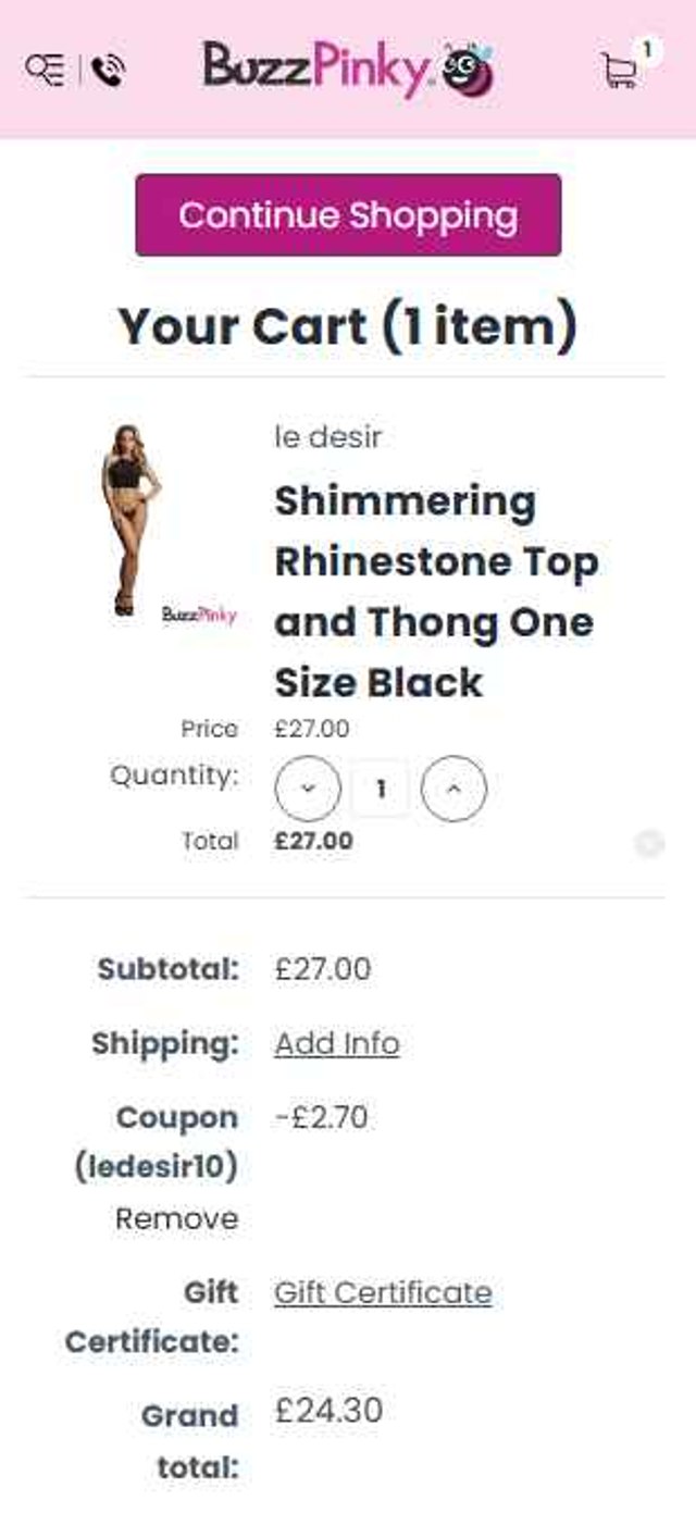 BuzzPinky checkout page showing BuzzPinky promo code box | Screenshot taken by SimplyCodes community member on Jul 17, 2025