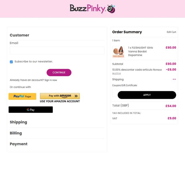 BuzzPinky checkout page showing BuzzPinky promo code box | Screenshot taken by SimplyCodes community member on Aug 26, 2025