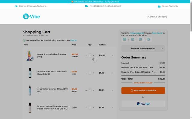b-Vibe checkout page showing b-Vibe discount code box | Screenshot taken by SimplyCodes community member on Aug 7, 2025