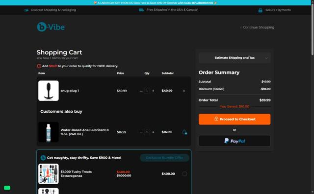 b-Vibe checkout page showing b-Vibe discount code box | Screenshot taken by SimplyCodes community member on Sep 5, 2025