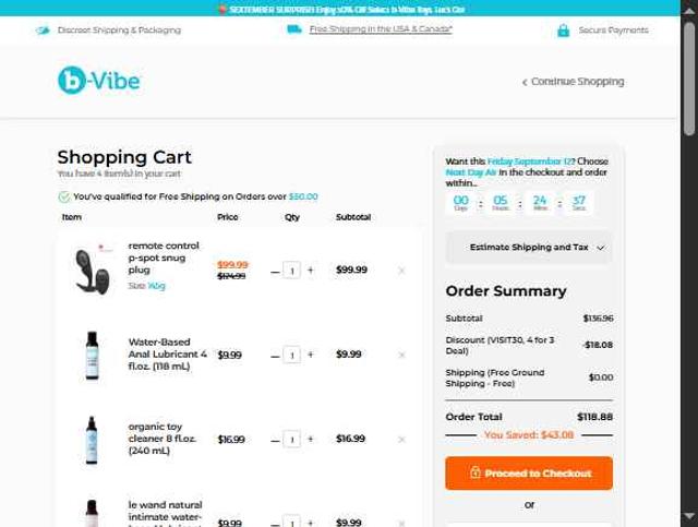 b-Vibe checkout page showing b-Vibe discount code box | Screenshot taken by SimplyCodes community member on Sep 11, 2025