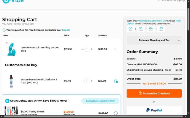 b-Vibe checkout page showing b-Vibe discount code box | Screenshot taken by SimplyCodes community member on Sep 2, 2025