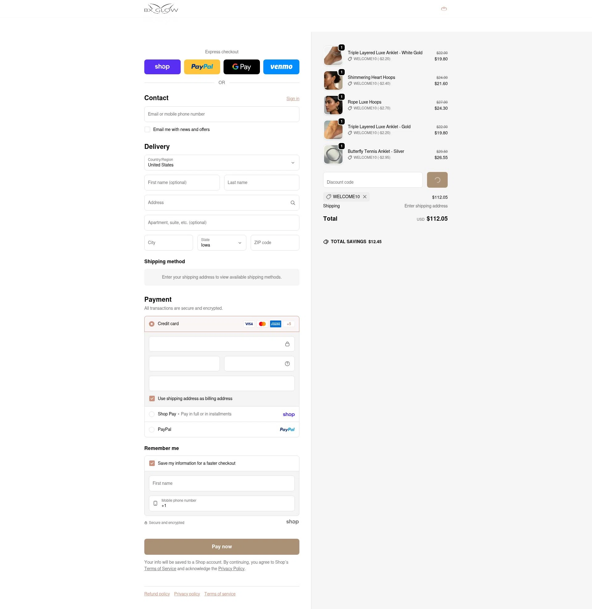 BX Glow checkout page showing BX Glow promo code box | Screenshot taken by SimplyCodes community member on Jan 27, 2026