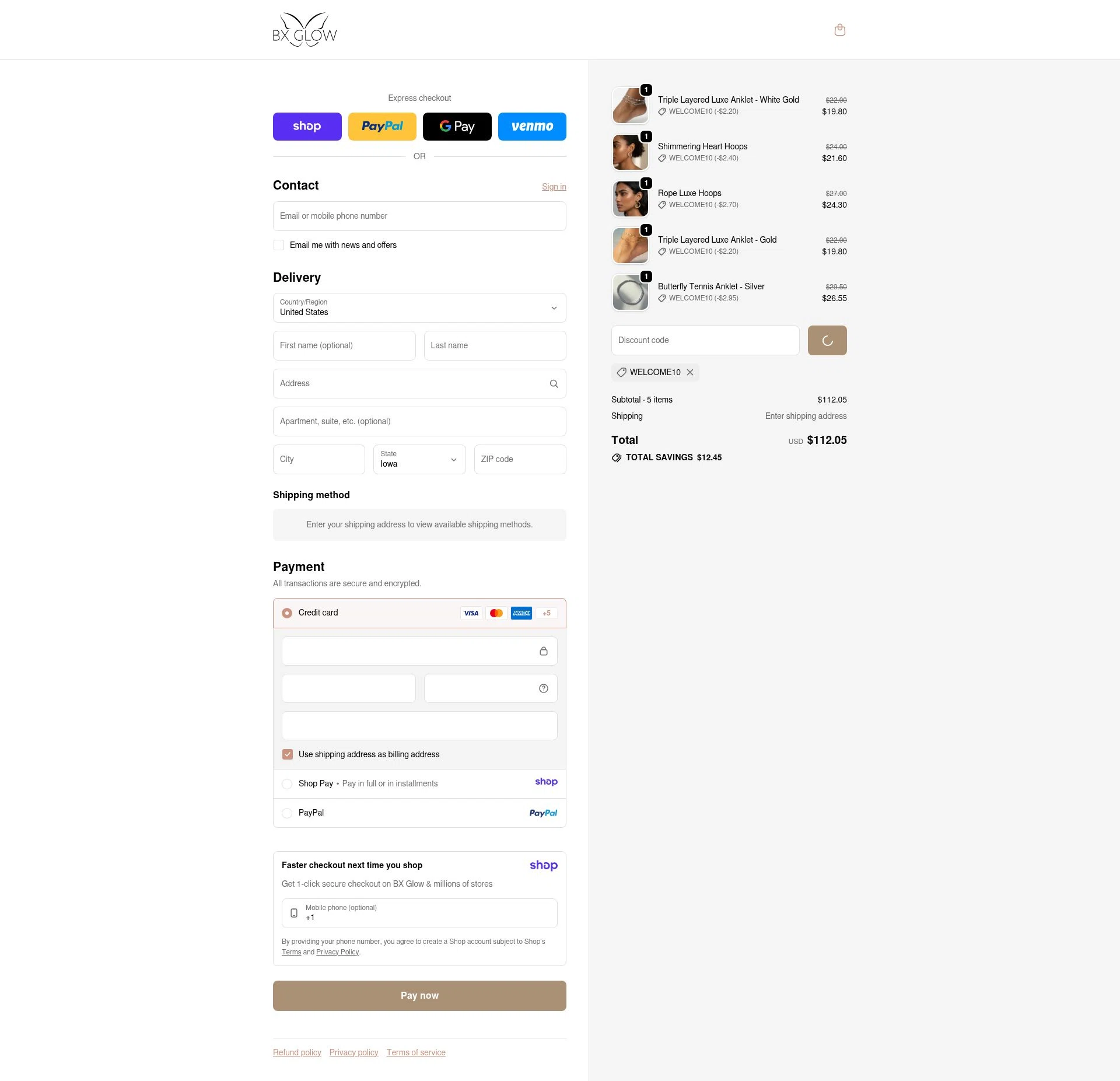 BX Glow checkout page showing BX Glow promo code box | Screenshot taken by SimplyCodes community member on Jan 17, 2026
