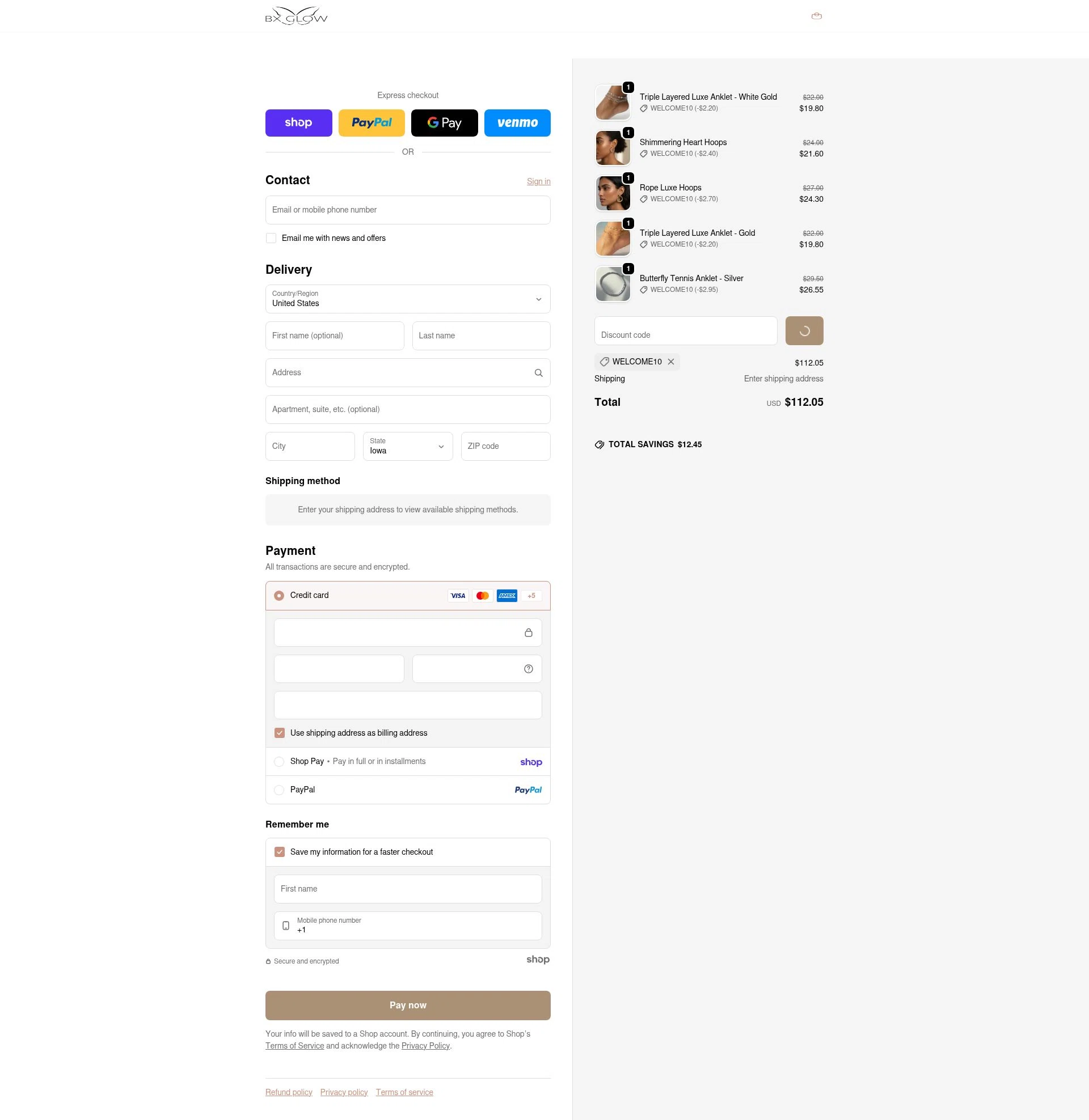 BX Glow checkout page showing BX Glow promo code box | Screenshot taken by SimplyCodes community member on Jan 22, 2026
