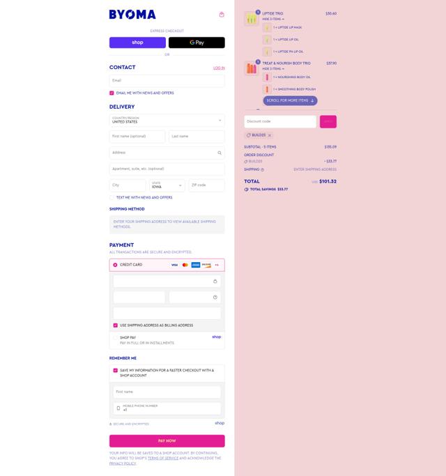 BYOMA checkout page showing BYOMA discount code box | Screenshot taken by SimplyCodes community member on Aug 30, 2025